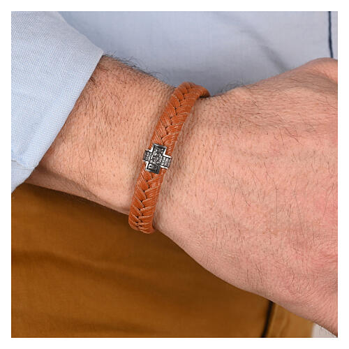 Armband von Agios, 925er Silber, rhodiniert, brüniert, braunes Flechtband 2