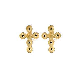 Agios stud earrings, cross with black rhinestones, gold plated 925 silver 3