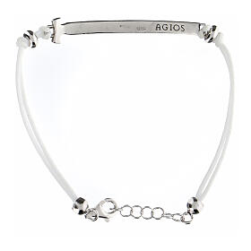 Armband von Agios, Plakette, weiße Kordel, 925er Silber, rhodiniert, brüniert