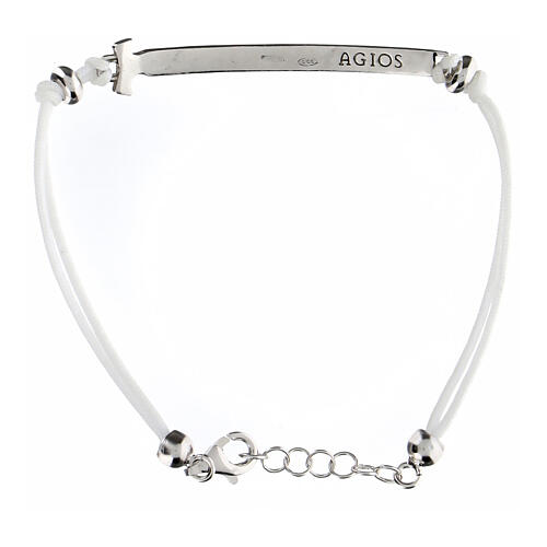 Armband von Agios, Plakette, weiße Kordel, 925er Silber, rhodiniert, brüniert 2