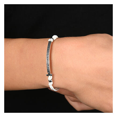 Armband von Agios, Plakette, weiße Kordel, 925er Silber, rhodiniert, brüniert 2