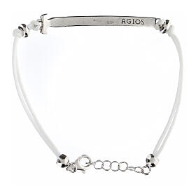 Agios white rope bracelet with plaque, burnished rhodium-plated 925 silver