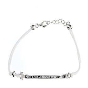 Benedictus white rope bracelet with plaque, burnished rhodium-plated 925 silver