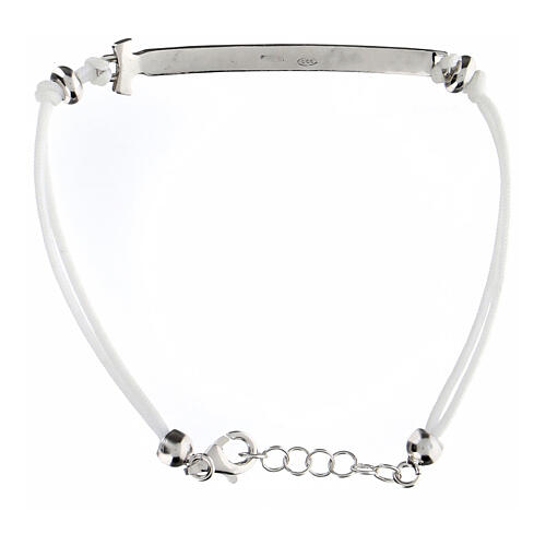 Bracciale corda bianca Benedictus rodio brunito argento 925  3