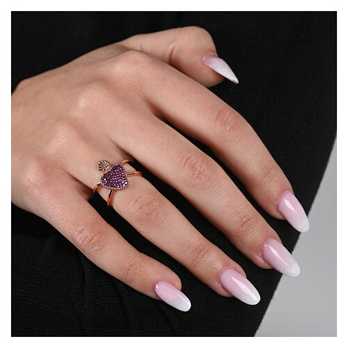 Ring von Agios, Flammendes Herz, 925er Silber, Rosé-Finish, violette Zirkone 2