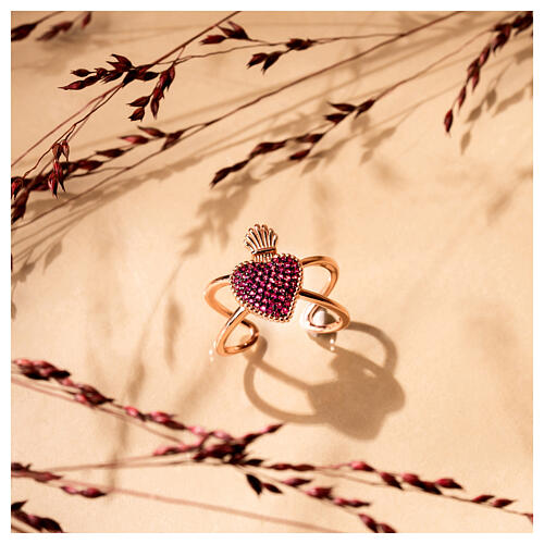 Ring von Agios, Flammendes Herz, 925er Silber, Rosé-Finish, violette Zirkone 4