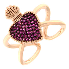 Sacrum ring, Agios, rosé 925 silver and red ruby rhinestones