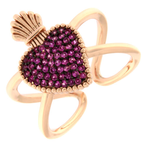 Anello Agios sacrum cor rosé zirconi rubino argento 925  1