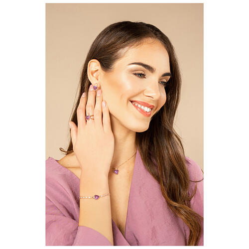 Anello Agios sacrum cor rosé zirconi rubino argento 925  6