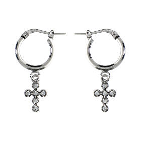 Créoles Agios argent 925 rhodié avec breloque croix de zircons blancs