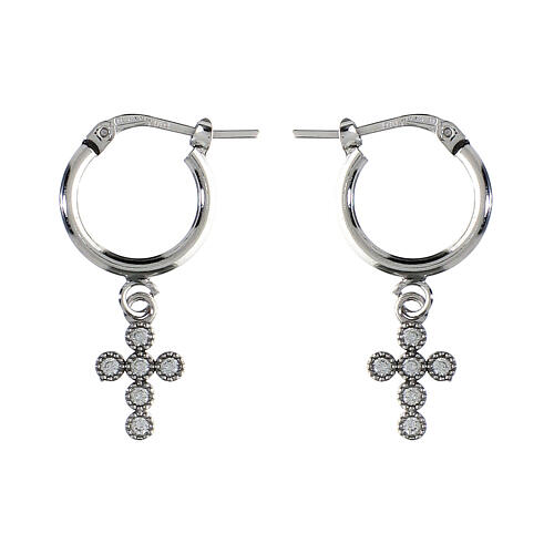 Créoles Agios argent 925 rhodié avec breloque croix de zircons blancs 1