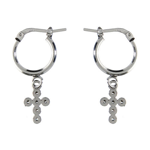 Créoles Agios argent 925 rhodié avec breloque croix de zircons blancs 3