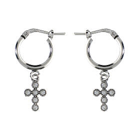 Rhodium-plated white zircon cross circle earrings 925 silver Agios