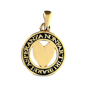 Agios coin-shaped pendant with cut-out heart, 0.075 in, burnished gold plated 925 silver