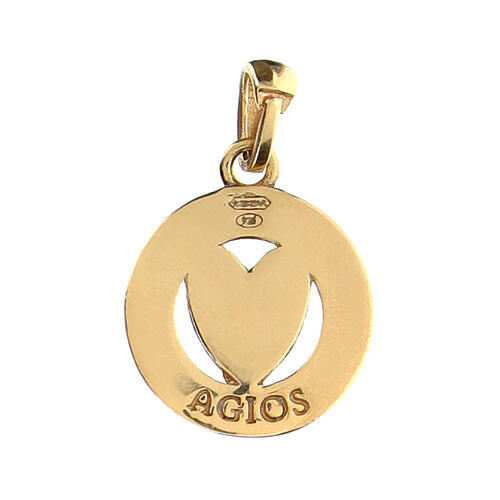 Agios coin-shaped pendant with cut-out heart, 0.075 in, burnished gold plated 925 silver 2