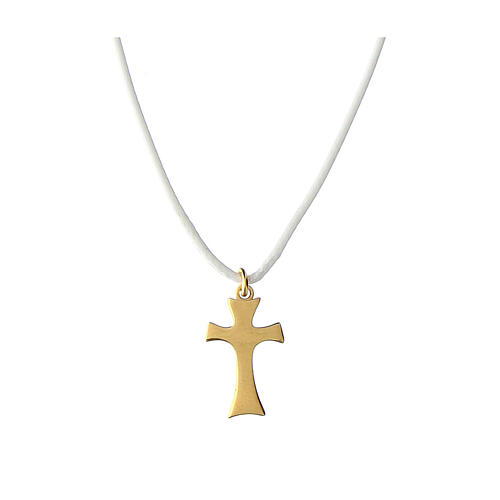 White lanyard necklace with gold plated 925 silver cross, Agios Gioielli 1