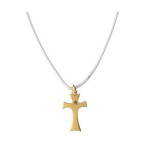 Collana cordino bianco croce dorato Agios argento 925 