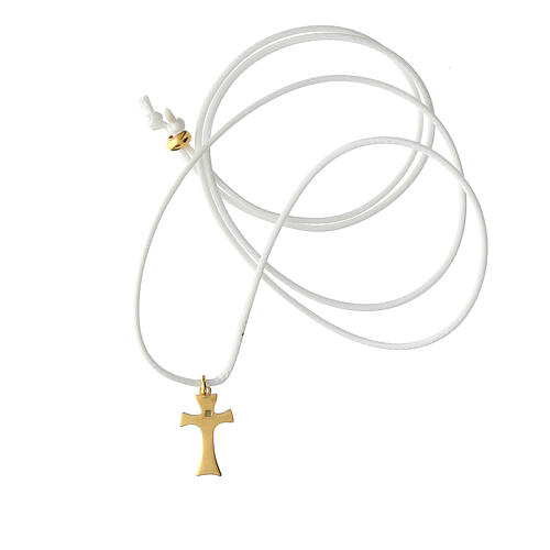 Collana cordino bianco croce dorato Agios argento 925  3