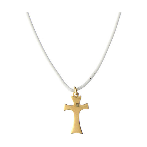 Agios 925 silver golden cross white cord necklace 2