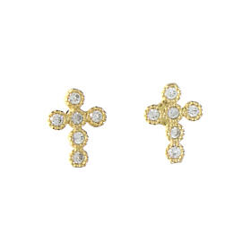 Agios cross-shaped stud earrings with white rhinestones, gold plated 925 silver