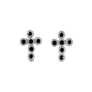 Agios cross-shaped stud earrings with black rhinestones, rhodium-plated 925 silver 1