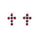 Agios cross-shaped stud earrings with red rhinestones, rhodium-plated 925 silver s1