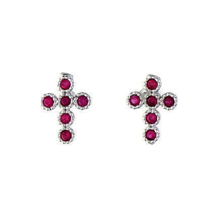 Cross earrings 925 silver with rhodium red zircons Agios 1