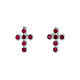 Cross earrings 925 silver with rhodium red zircons Agios s1