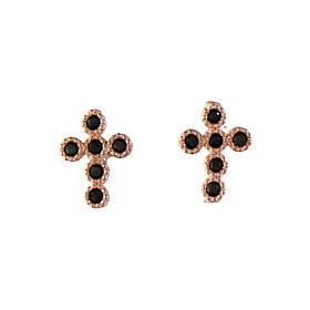 Clous d'oreilles Agios croix rosé avec zircons noirs argent 925