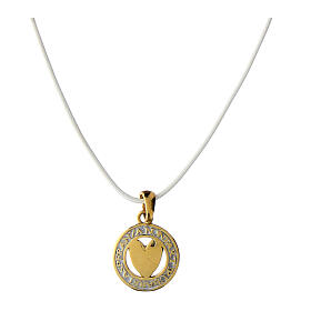 Agios necklace of 925 silver, cut-out medal with golden enamelled heart