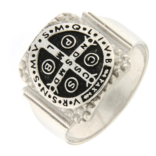 Saint Benedict ring 925 silver rhodium Agios 1