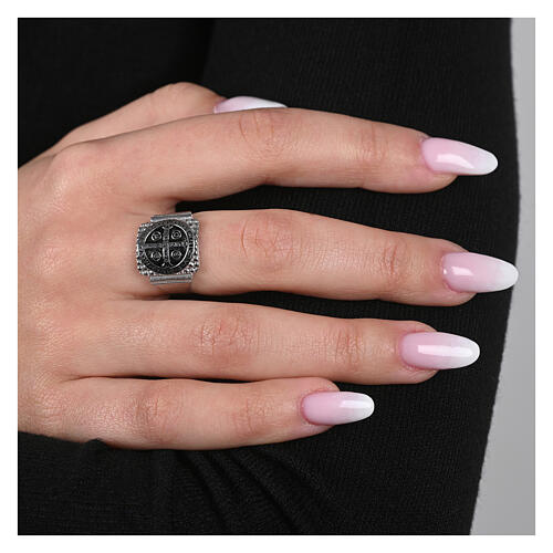 Saint Benedict ring 925 silver rhodium Agios 4