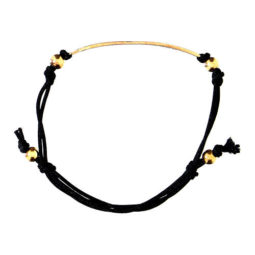 Agios black rope bracelet with plaque, burnished gold plated 925 silver 1
