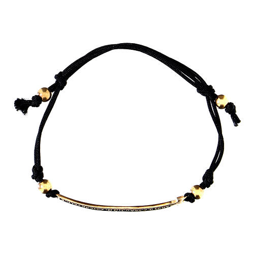 Agios black rope bracelet with plaque, burnished gold plated 925 silver 3
