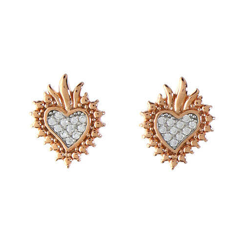 Sacrum Cor earrings with rhinestones, rosé 925 silver, Agios Gioielli 1