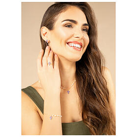 Kette von Agios, Kreuz, Lumae Patronus, 925er Silber, vergoldet, violette Zirkone, Perlen