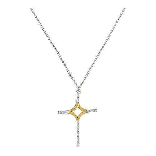 Cross necklace Illumina bicolor silver Agios zircons 1