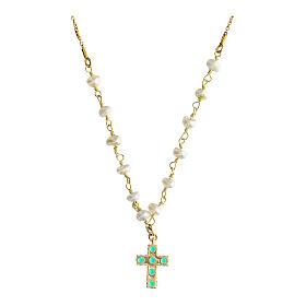 Cross necklace Lumae Patronus pearls green stones golden silver Agios 