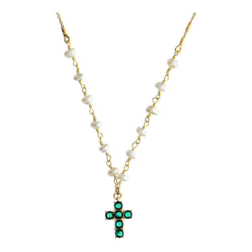 Cross necklace Lumae Patronus pearls green stones golden silver Agios  1
