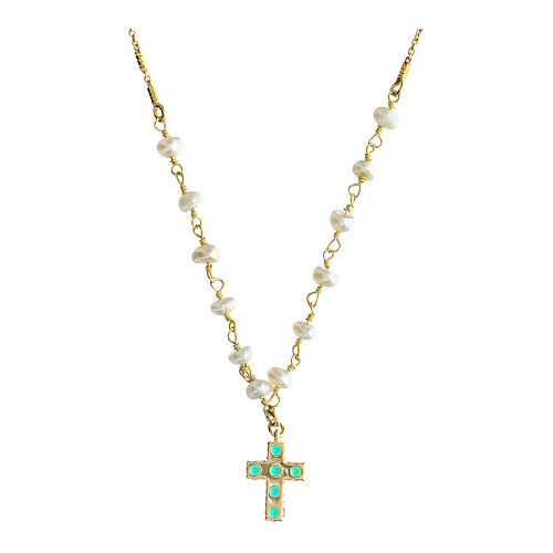 Cross necklace Lumae Patronus pearls green stones golden silver Agios  2