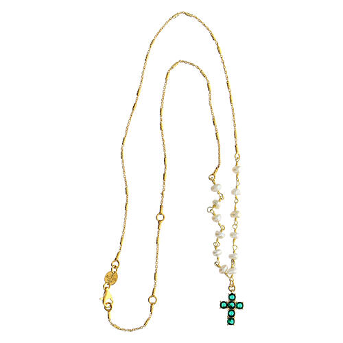 Cross necklace Lumae Patronus pearls green stones golden silver Agios  3