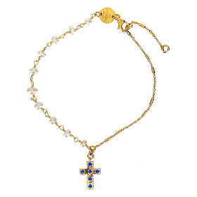 Lumae Patronus bracelet by Agios, gold plated 925 silver, blue rhinestones and pearls