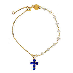 Bransoletka Lumae Patronus, niebieski krzyż, perły, Agios, srebro