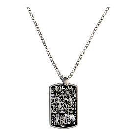 Rhodium plated silver Our Father plate necklace Agios