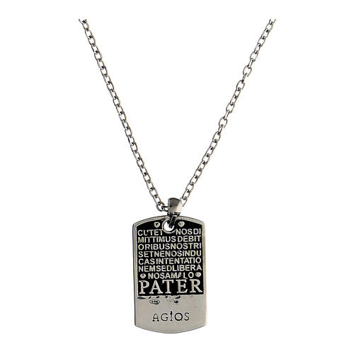 Rhodium plated silver Our Father plate necklace Agios 2