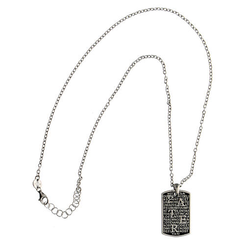 Rhodium plated silver Our Father plate necklace Agios 3