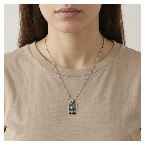 Rhodium plated silver Our Father plate necklace Benedictus 2