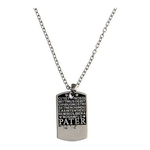 Rhodium plated silver Our Father plate necklace Benedictus 3