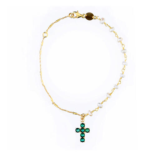Green zircon cross bracelet Lumae Patronus Agios golden silver 1
