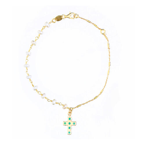 Green zircon cross bracelet Lumae Patronus Agios golden silver 3